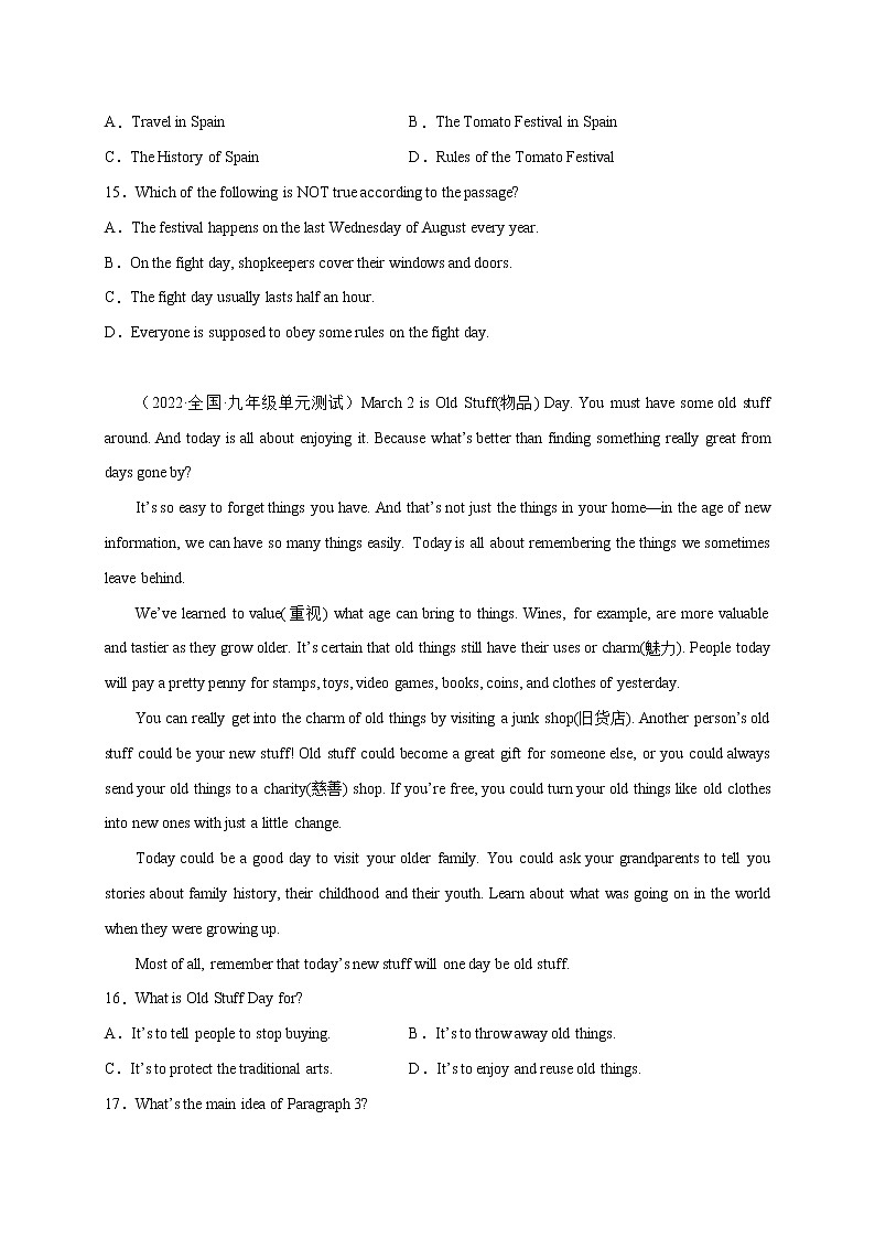 Unit 2【刷能力】(阅读写作拔高练)-2022-2023学年九年级英语全一册单元模块满分必刷题（人教版）第3页