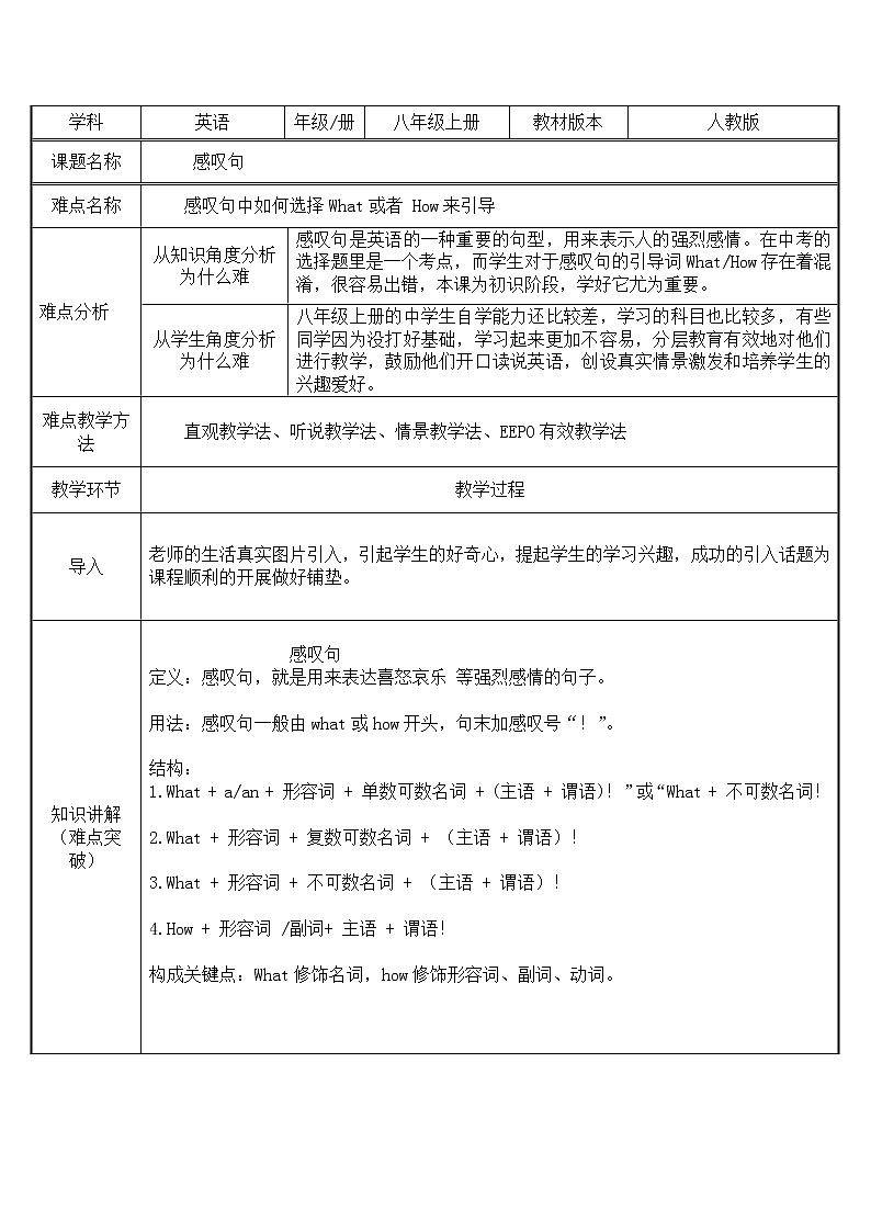 八年级上册英语  感叹句  教案01