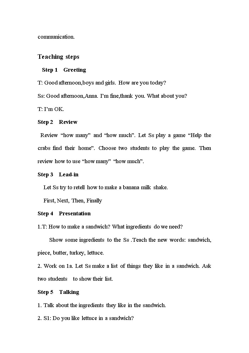 八年级上册英语  Unit 8 How do you make a banana milk shake？Section B  教案602
