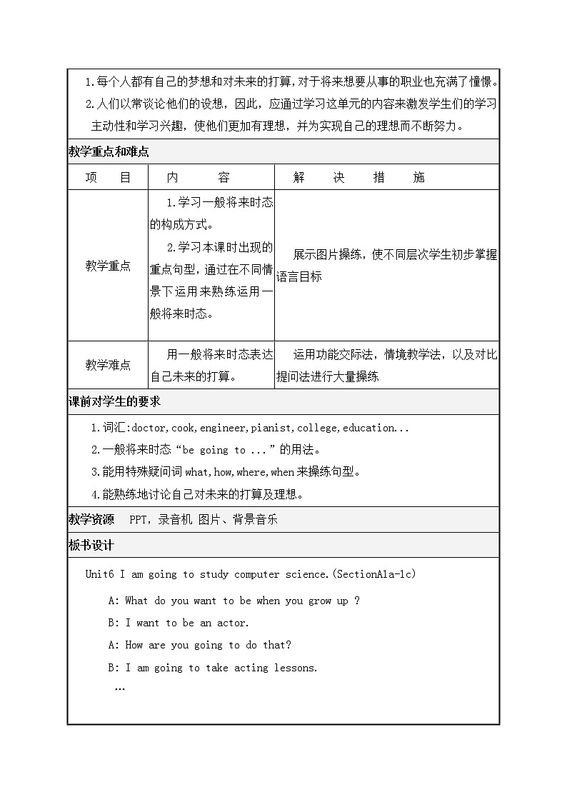 八年级上册英语  Unit 6 I 'm going to study computer science. Section A  教案3第2页