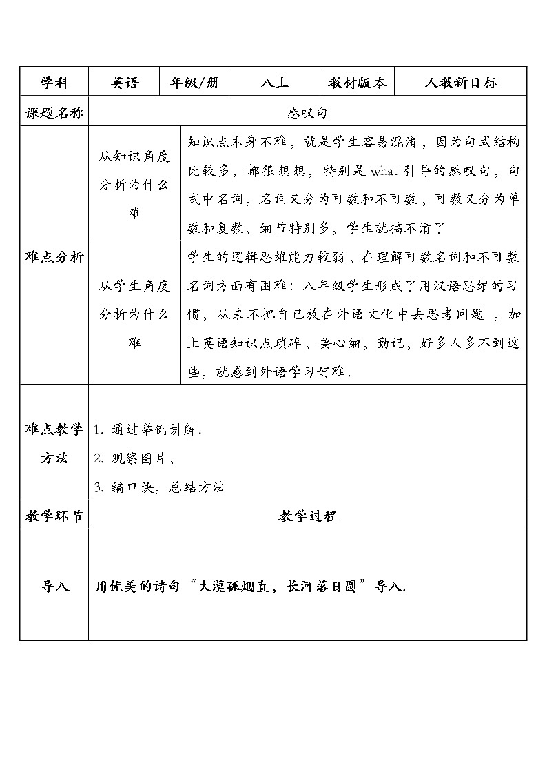 八年级上册英语  神奇的感叹句  教案01