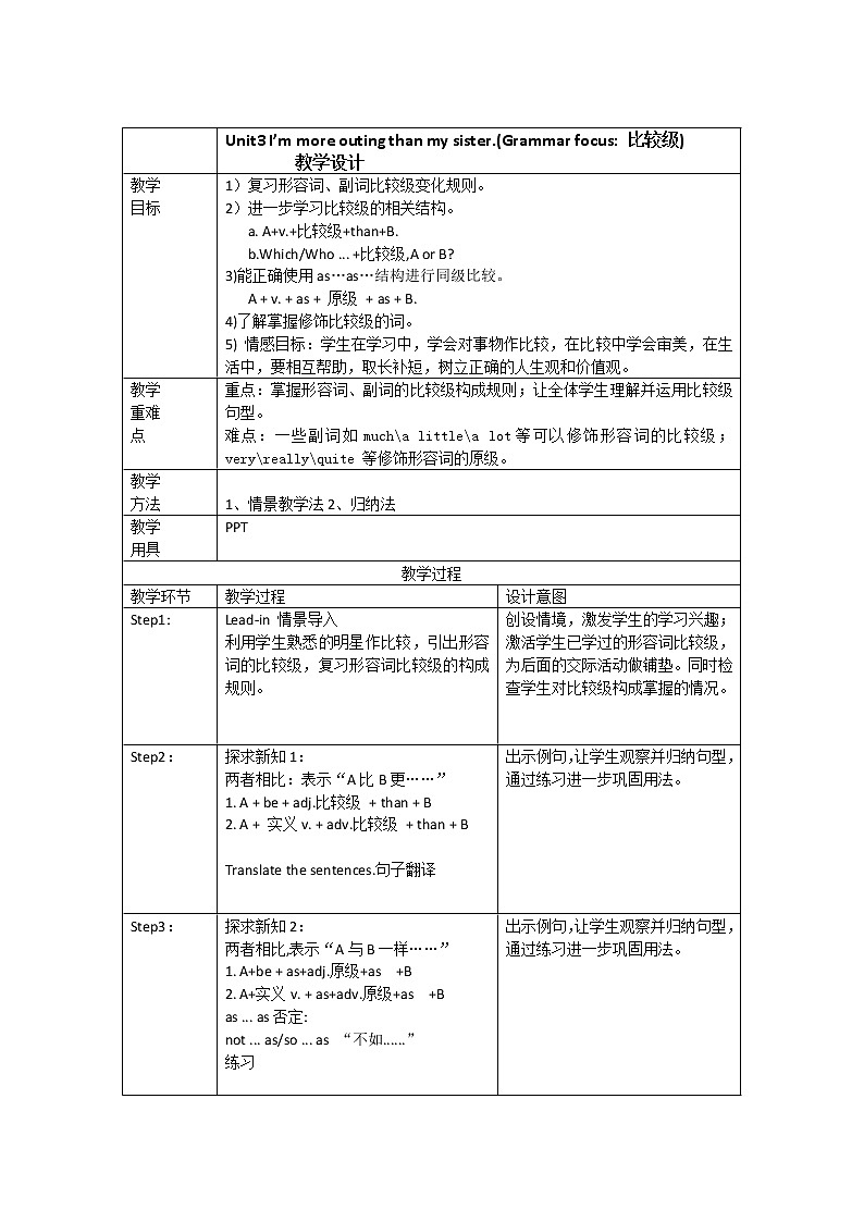 八年级上册英语 Unit 3 I’m more outgoing than my sister.   教案5第1页