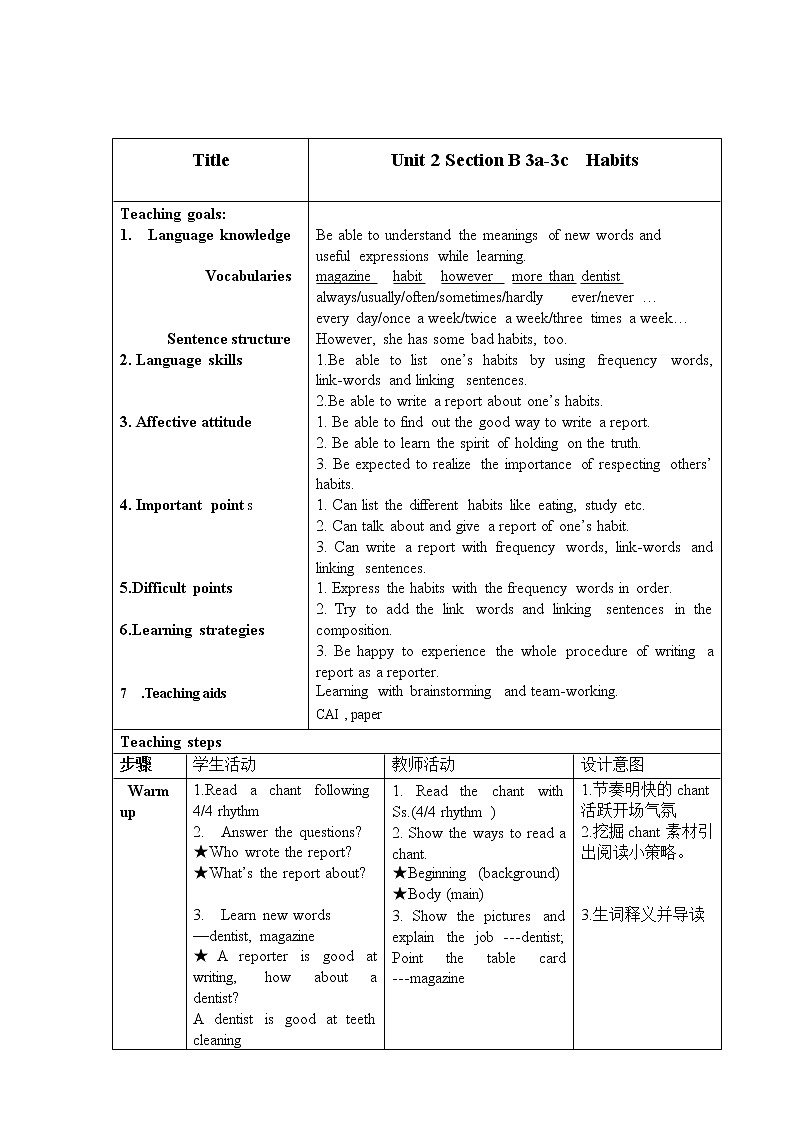 八年级上册英语  Unit 2 How often do you exercise？Section B   教案501