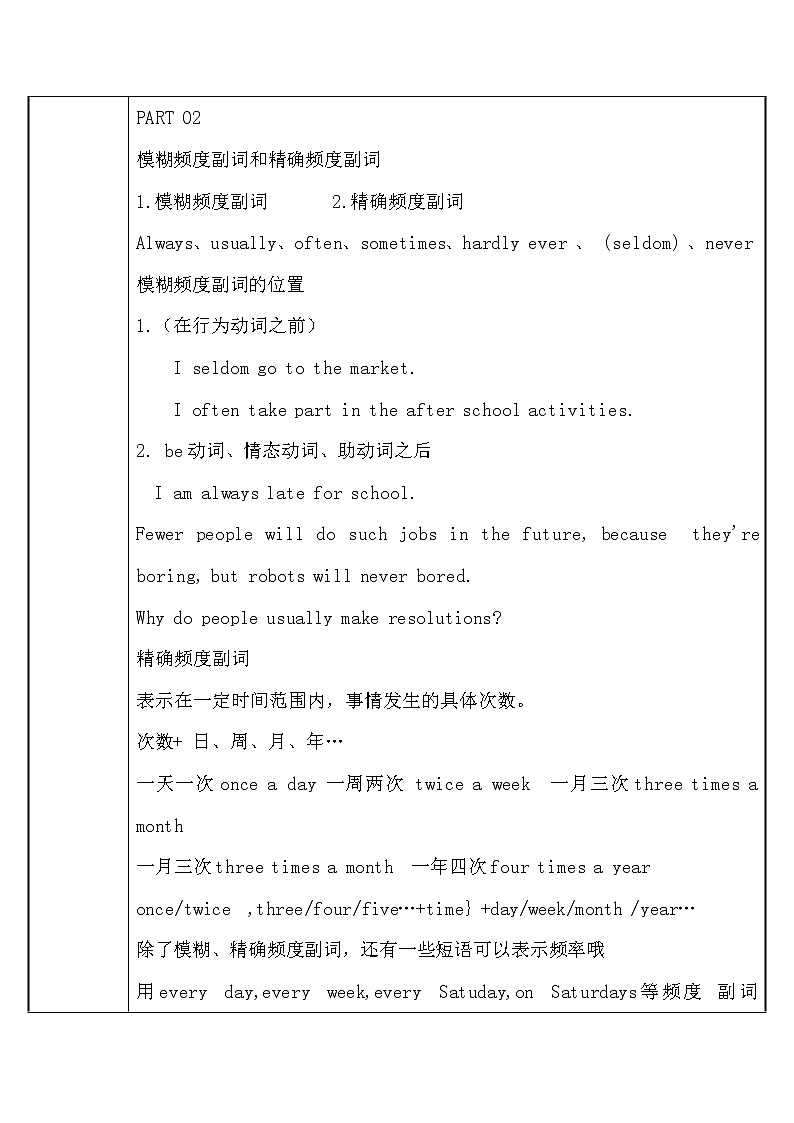 八年级上册英语  频度副词  教案02