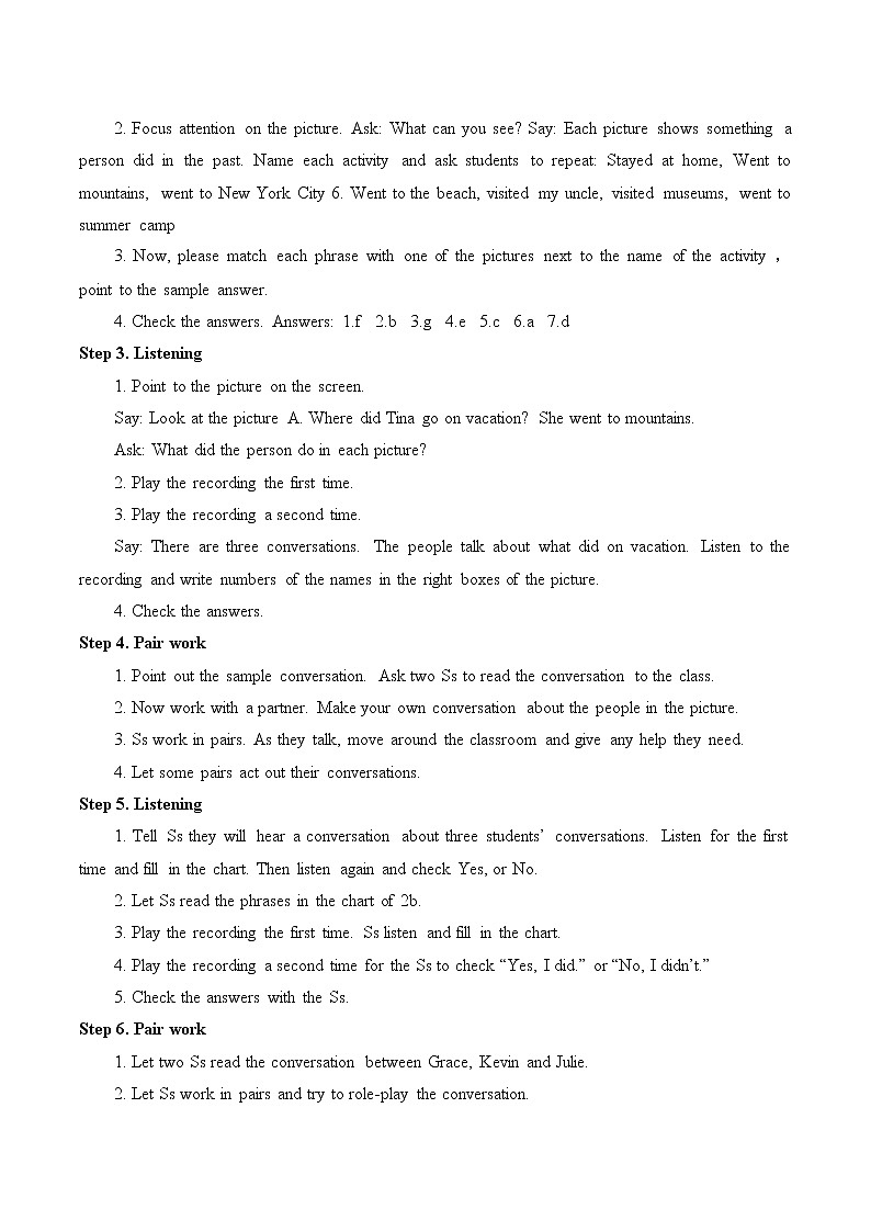 八年级上册英语  unit1 where did you go on vacation？Section A   教案6第2页