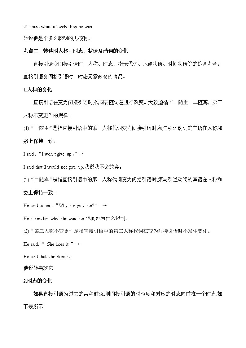 初中英语中考复习 中考英语直接引语和间接引语考点击破 及90道精选试题练习第2页