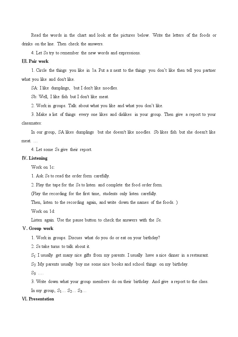 七年级下册英语 Unit 10  I’d like the noodles. Section B   教案1第2页