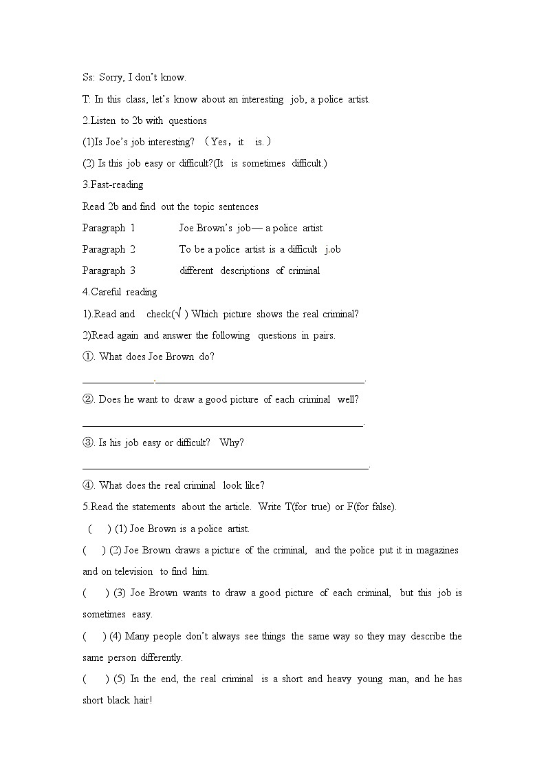 七年级下册英语  Unit9 What does he look like？Section B  教案203