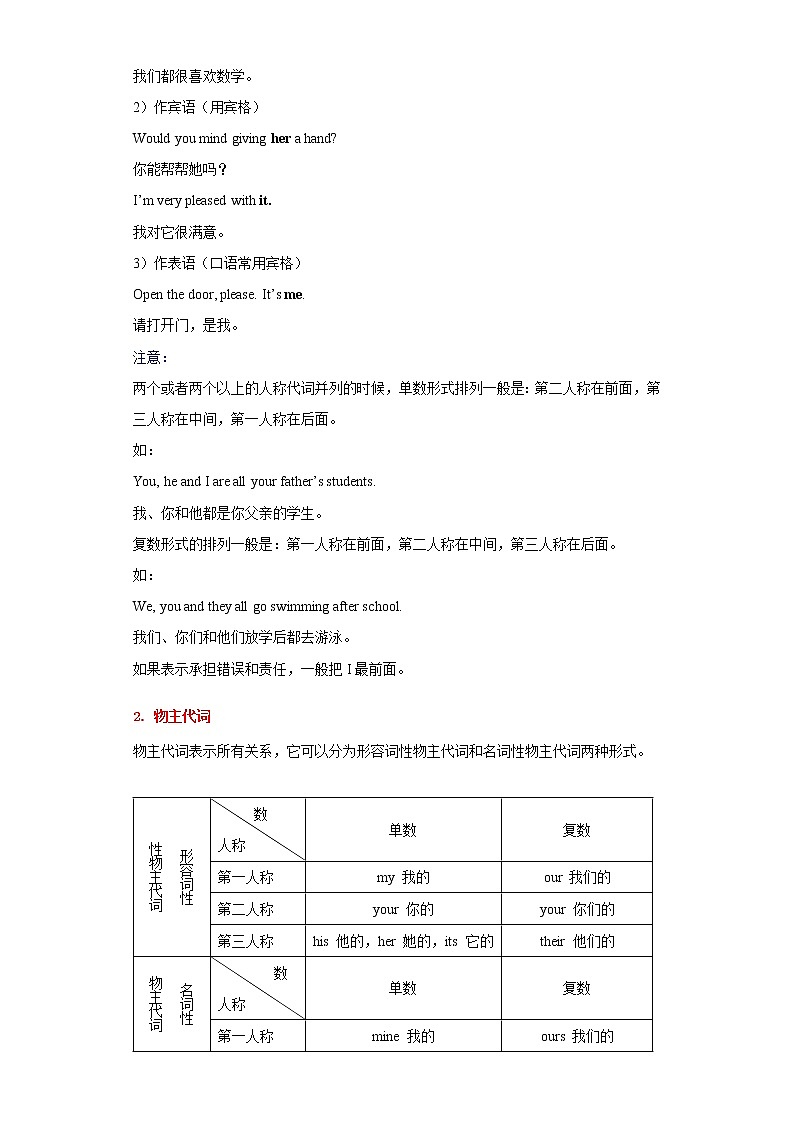 初中英语中考复习 专题02-代词-2023年中考英语知识清单（通用版）（原卷版）第2页