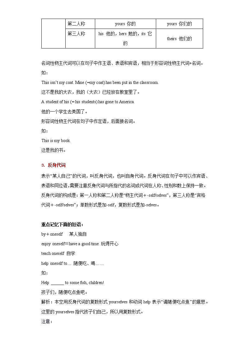 初中英语中考复习 专题02-代词-2023年中考英语知识清单（通用版）（原卷版）第3页