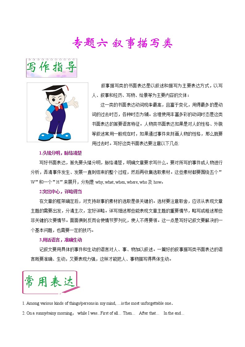 初中英语中考复习 专题06 叙事描写类-备战2021中考英语六大类作文高分秘笈第1页