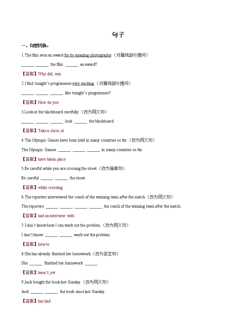 初中英语中考复习 专题11 句子（解析版）第1页