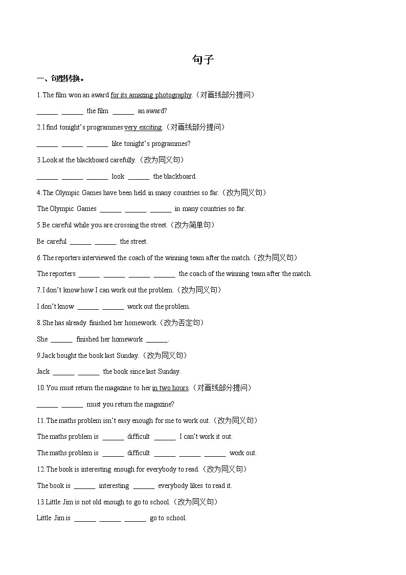 初中英语中考复习 专题11 句子（原卷版）第1页