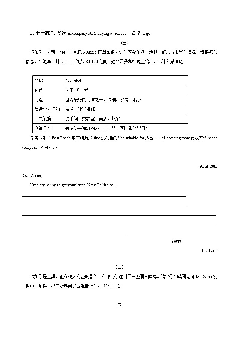 初中英语中考复习 专题13 书面表达应用文-备战2020年中考语法专项突破+题型特训02