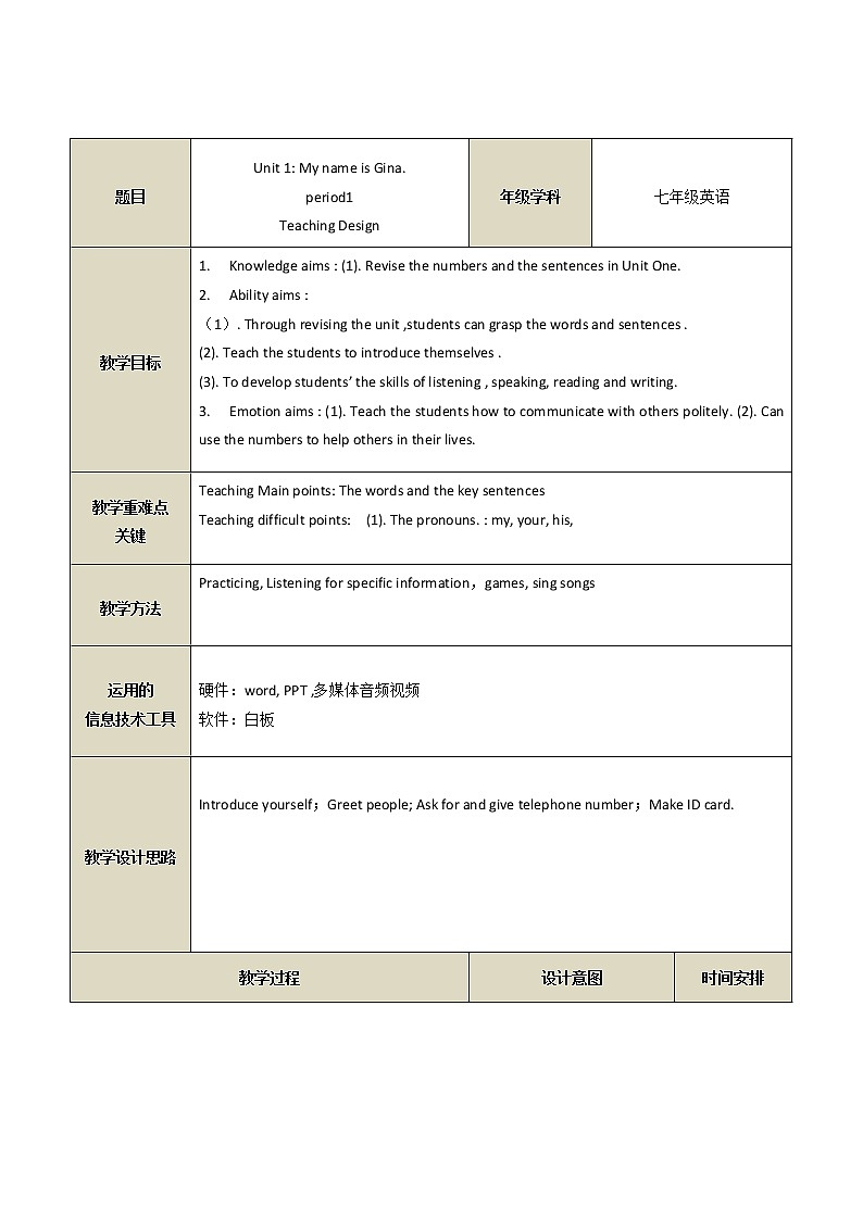 七年级上册英语 Unit 1 My name's Gina. Section A   教案201