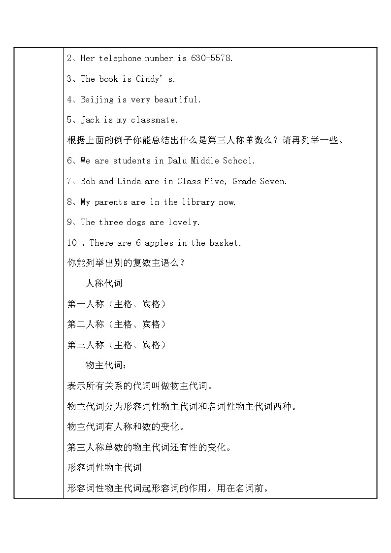 7年级上册英语人教版  Be和人称代词的用法   教案第2页