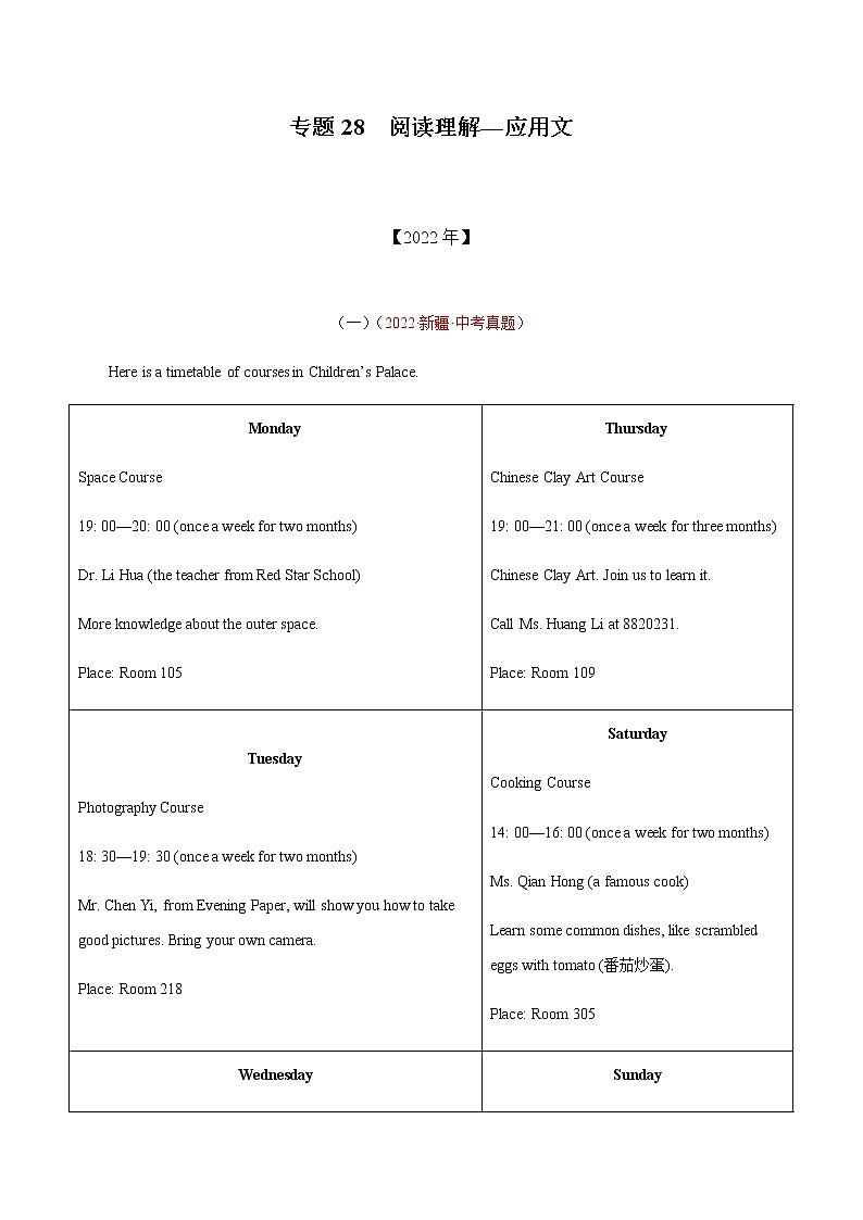 初中英语中考复习 专题28+应用文-三年（2020-2022）中考真题英语分项汇编（全国通用）第1页