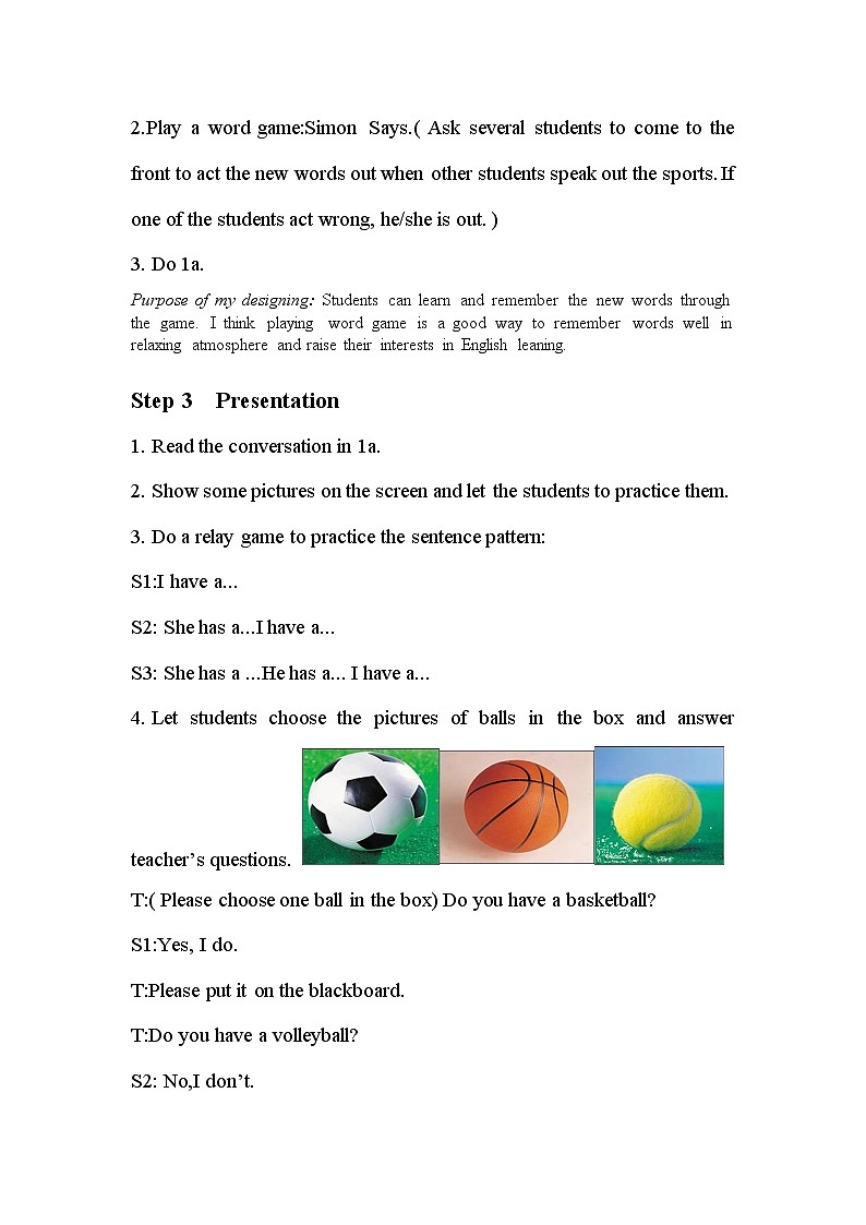 7年级上册英语人教版 Unit 5 Do you have a soccer ball？Section A   教案15第3页