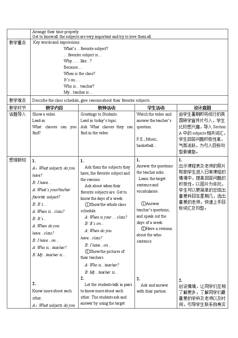 7年级上册英语人教版 Unit 9 My favorite subject is science？Section B    教案2第2页