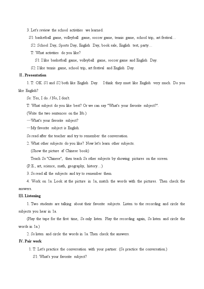 7年级上册英语人教版 Unit 9 My favorite subject is science？Section B    教案303