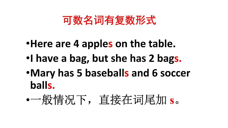 七年级英语（人教新目标）上册  可数名词单复数  复习课件第4页