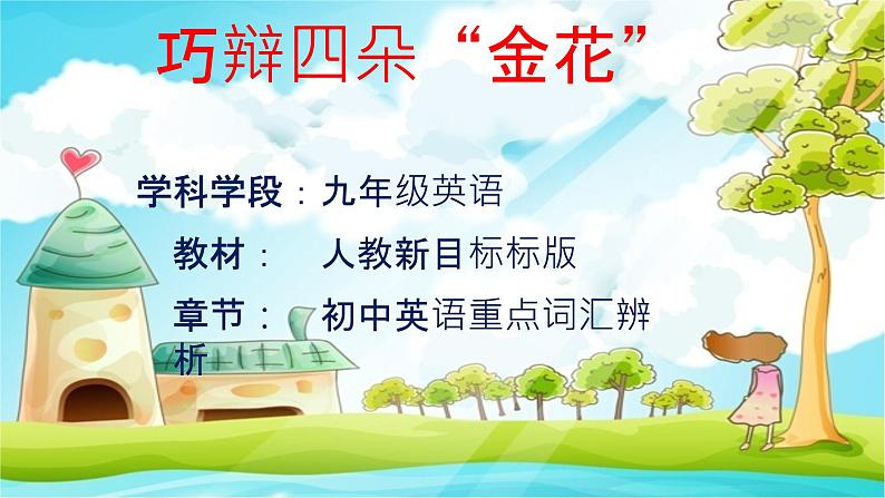 九年级英语（人教新目标）全一册  重点词汇辨析——巧辩四朵“金话”  复习课件01