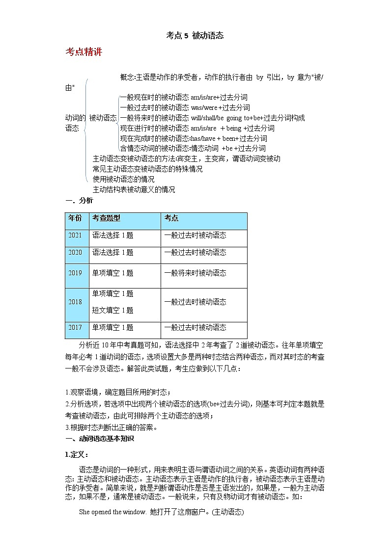 备战2023年新中考二轮英语专题导练 考点5 被动语态01