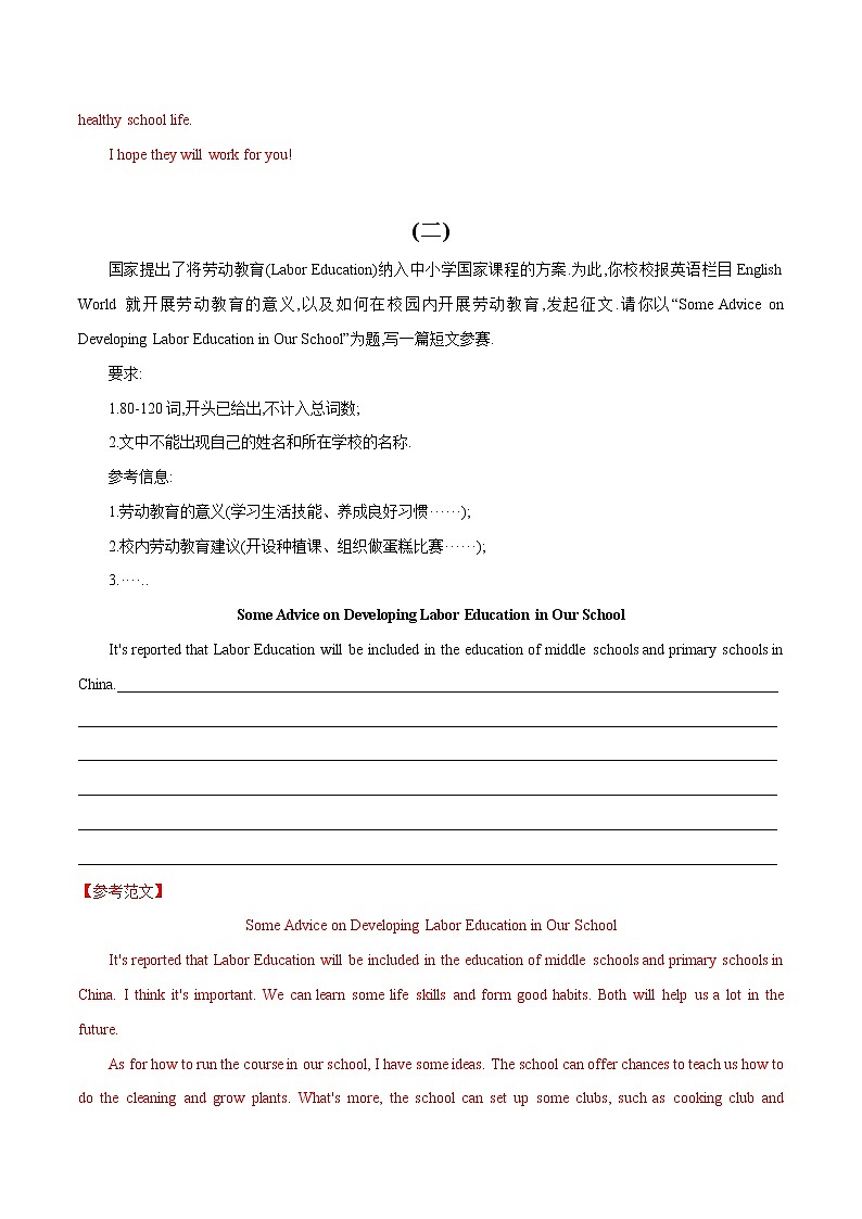 专题(25)书面表达-做法建议类-初中英语2023年中考专题训练第2页