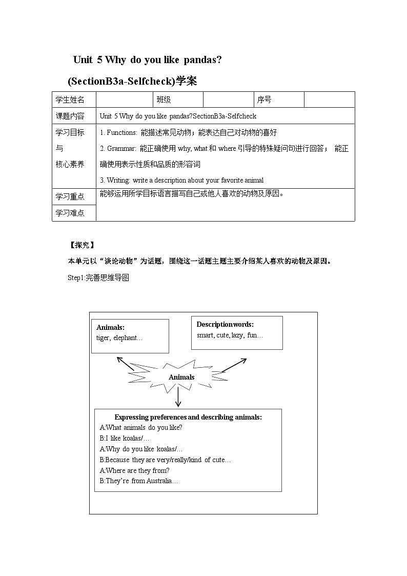 Unit5 Why do you like pandas？SectionB 3a-selfcheck 写作课件+导学案+视频01