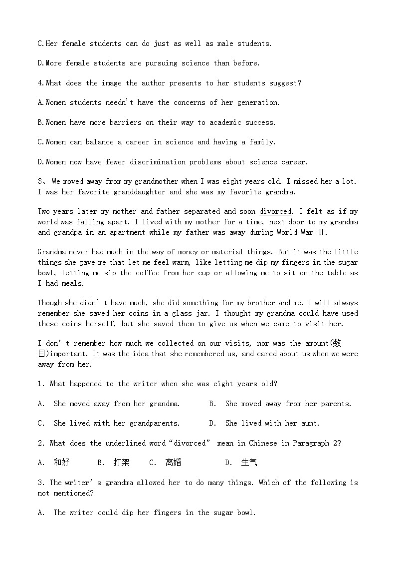 中考英语二轮专题复习 阅读理解 人物传记类二（含答案）第3页