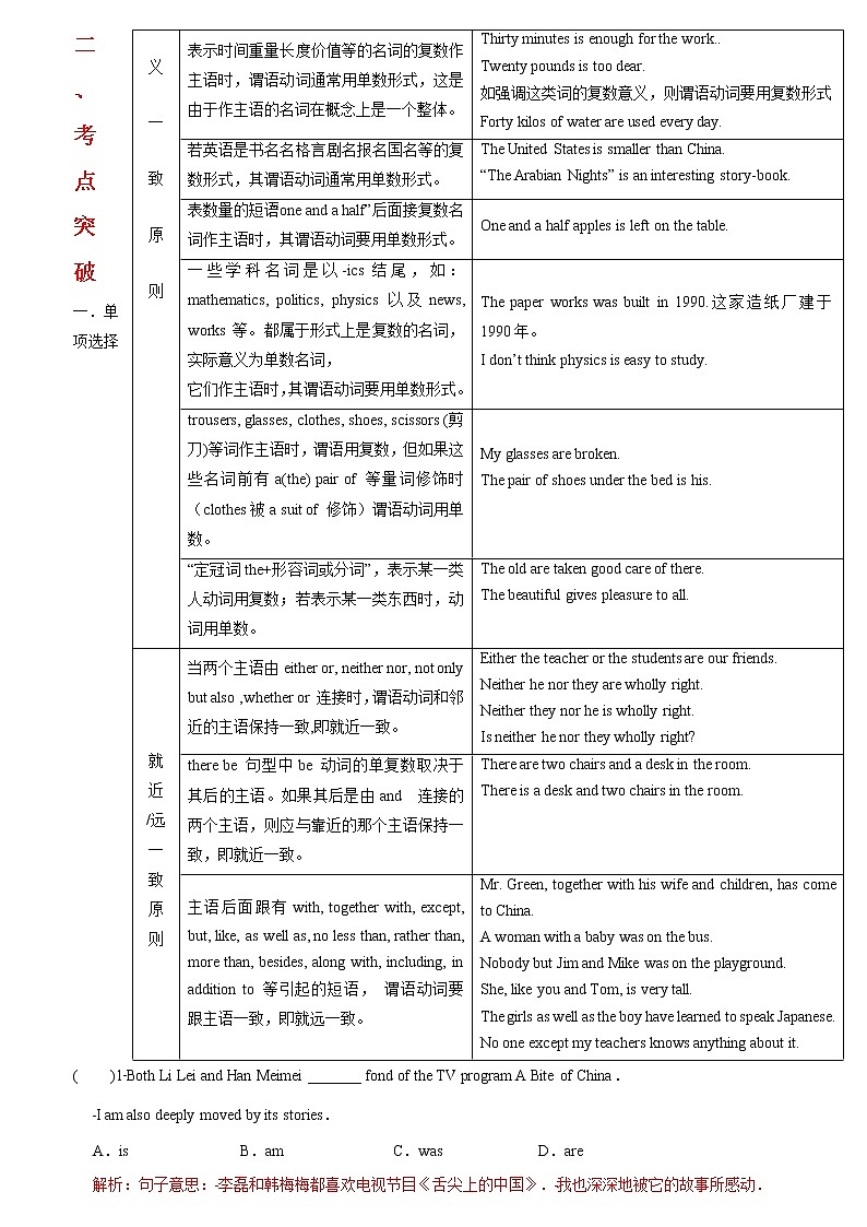 备战2023英语新中考二轮复习考点精讲精练（广东专用）突破 16 主谓一致（解析版）第3页