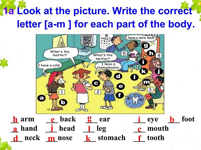 八年级英语人教版下册  Unit 1 What's the matter. Section A  课件05