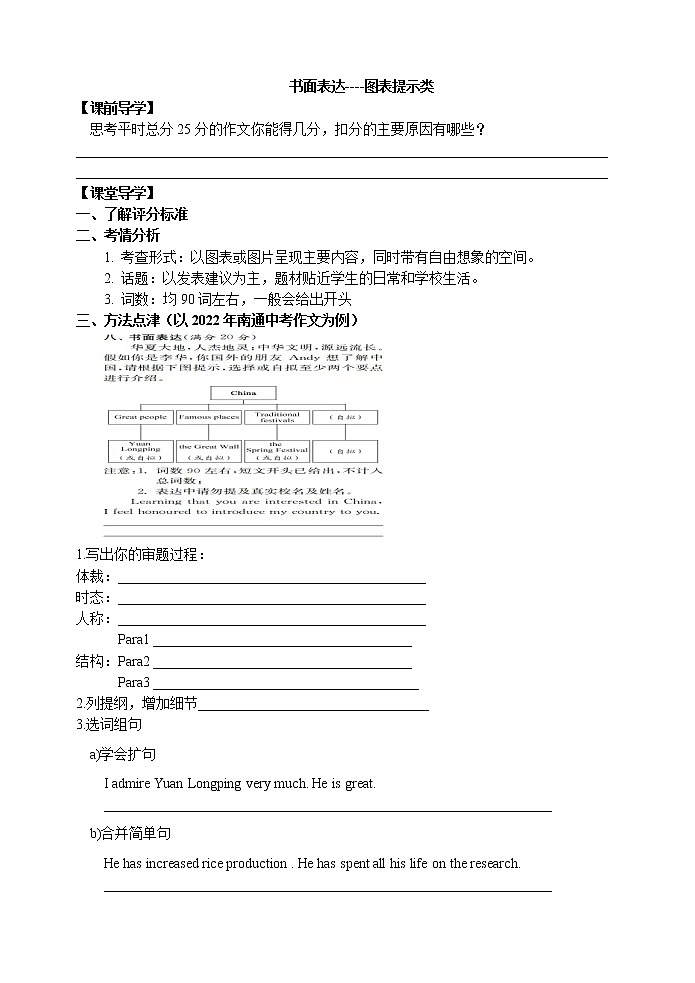 江苏省南通市2023英语中考一轮专题复习导学案——书面表达：图表提示类01