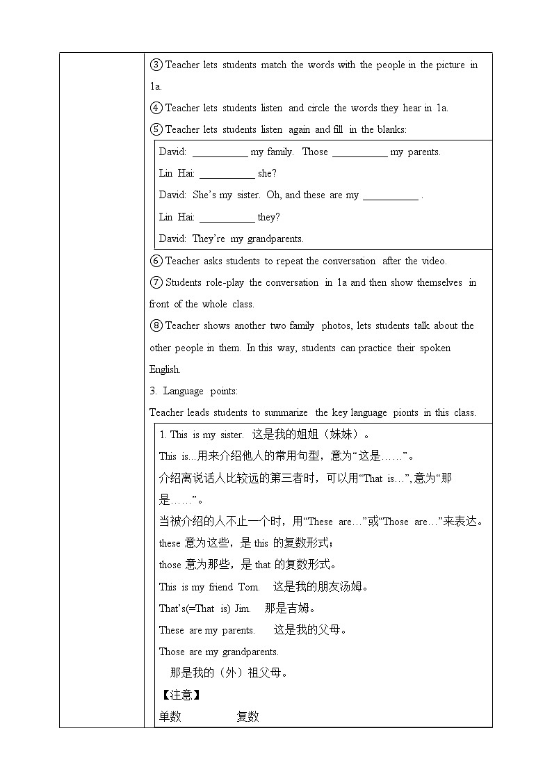 Unit 2 This is my sister. Section A 1a-1c 教案第2页