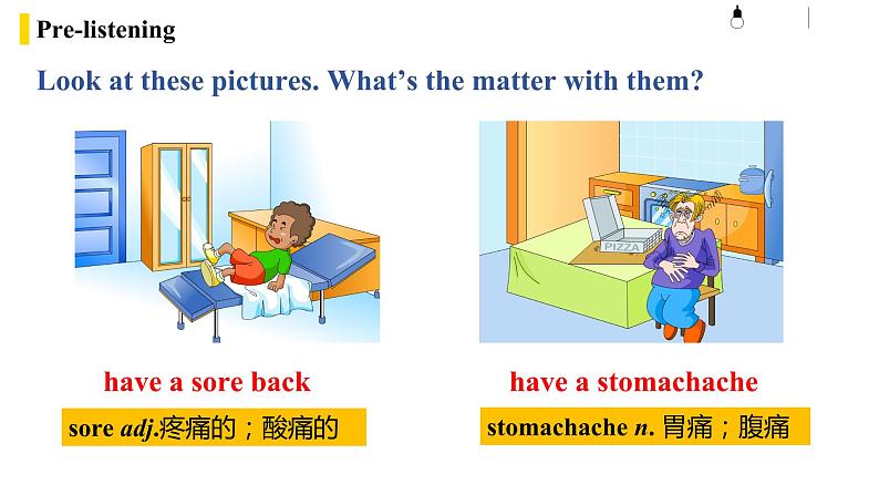 八年级英语人教版下册  Unit 1 What's the matter. Section A  课件06