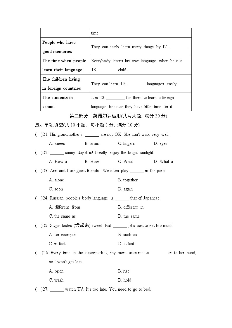 Module 11 Body language 单元测试卷01 外研版七年级英语下册03