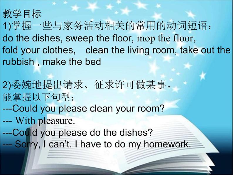 八年级英语人教版下册  Unit 3 Could you please clean your room？  课件4第2页