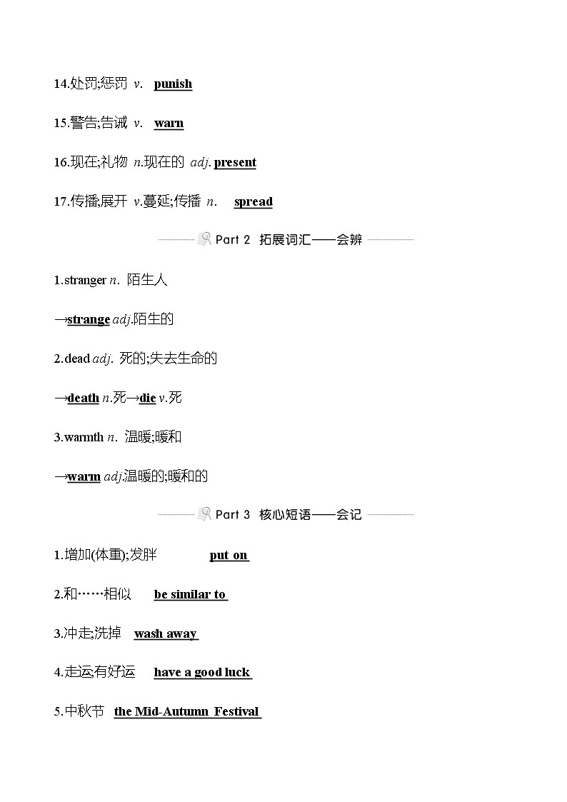 备战2023 贵州中考英语 人教版 一轮复习 背记手册 九年级　Unit 2 (教师版）第2页