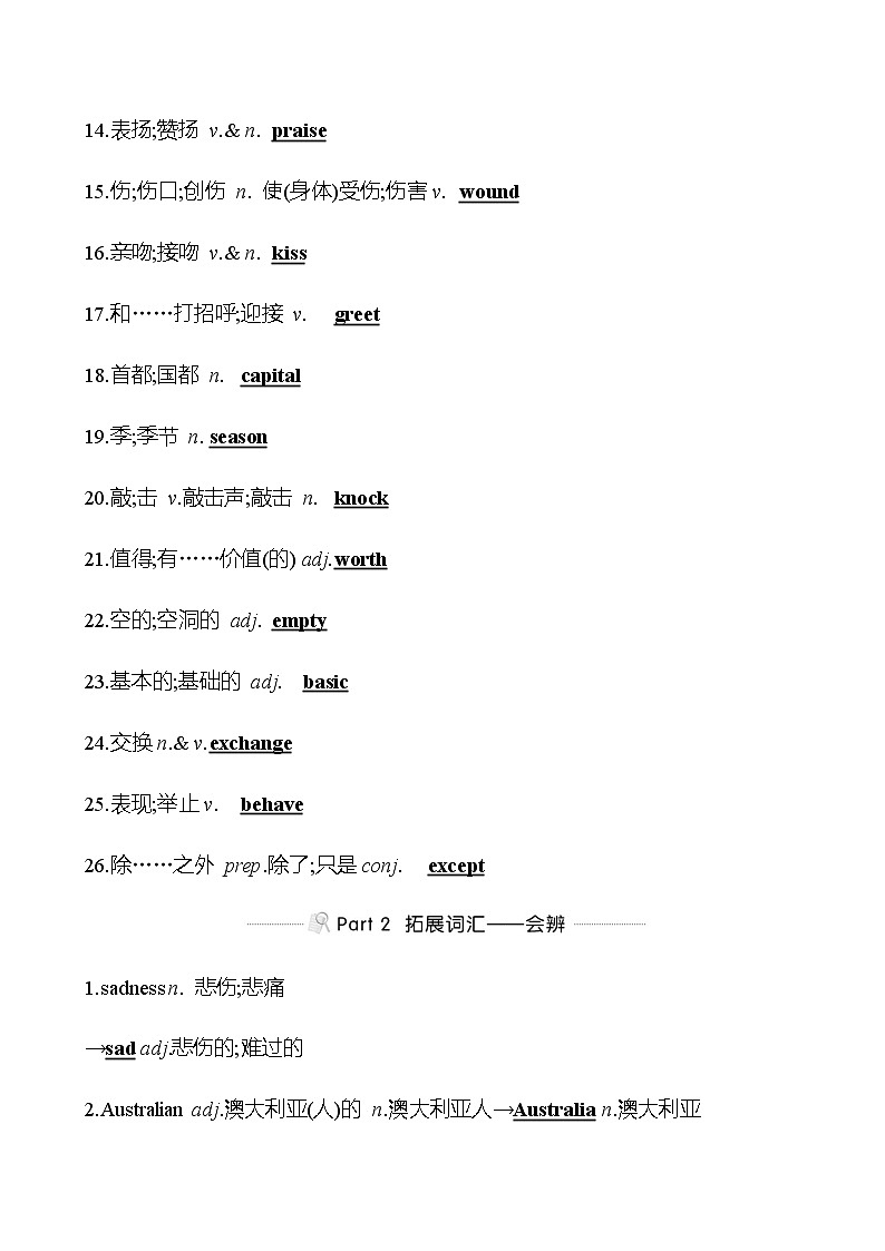 备战2023 贵州中考英语 人教版 一轮复习 背记手册 九年级　Units 9、10 (教师版）第2页