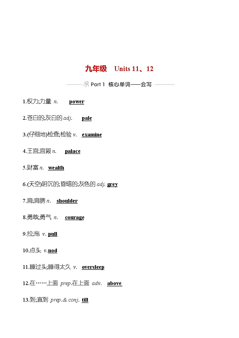 备战2023 贵州中考英语 人教版 一轮复习 背记手册 九年级　Units 11、12 (教师版）第1页