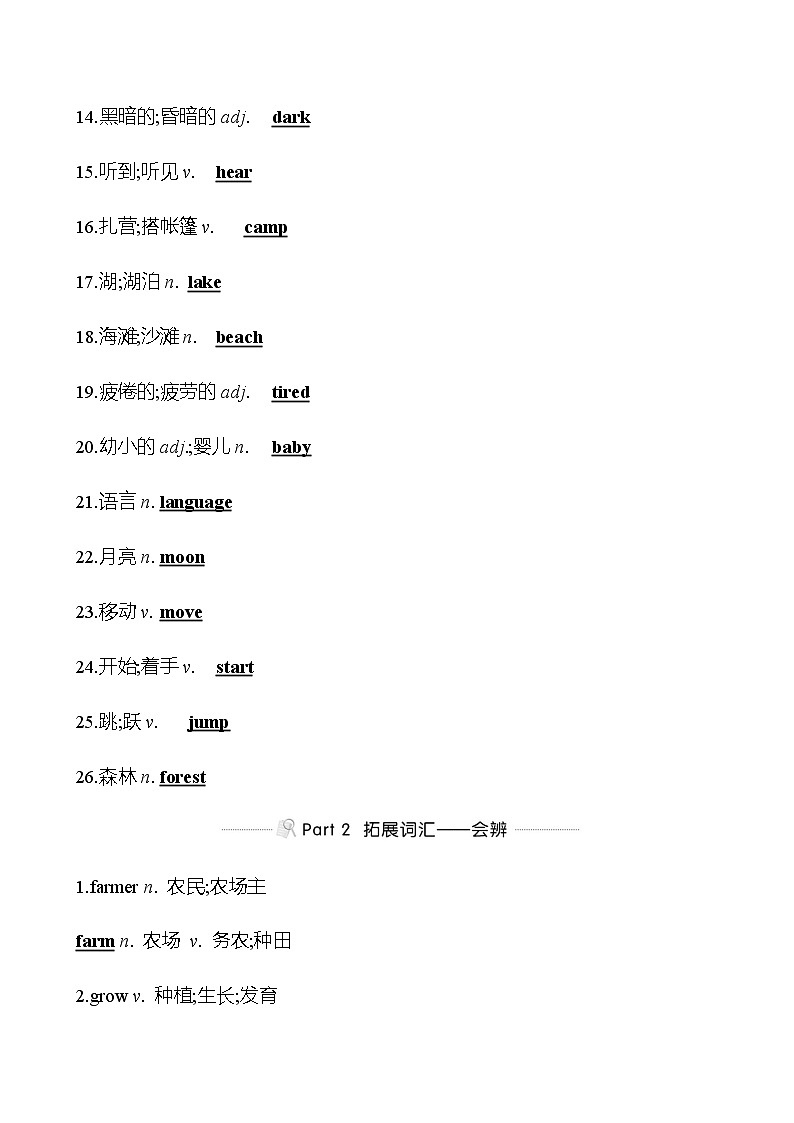 备战2023 贵州中考英语 人教版 一轮复习 背记手册 七年级下册　Units 11、12 (教师版）第2页