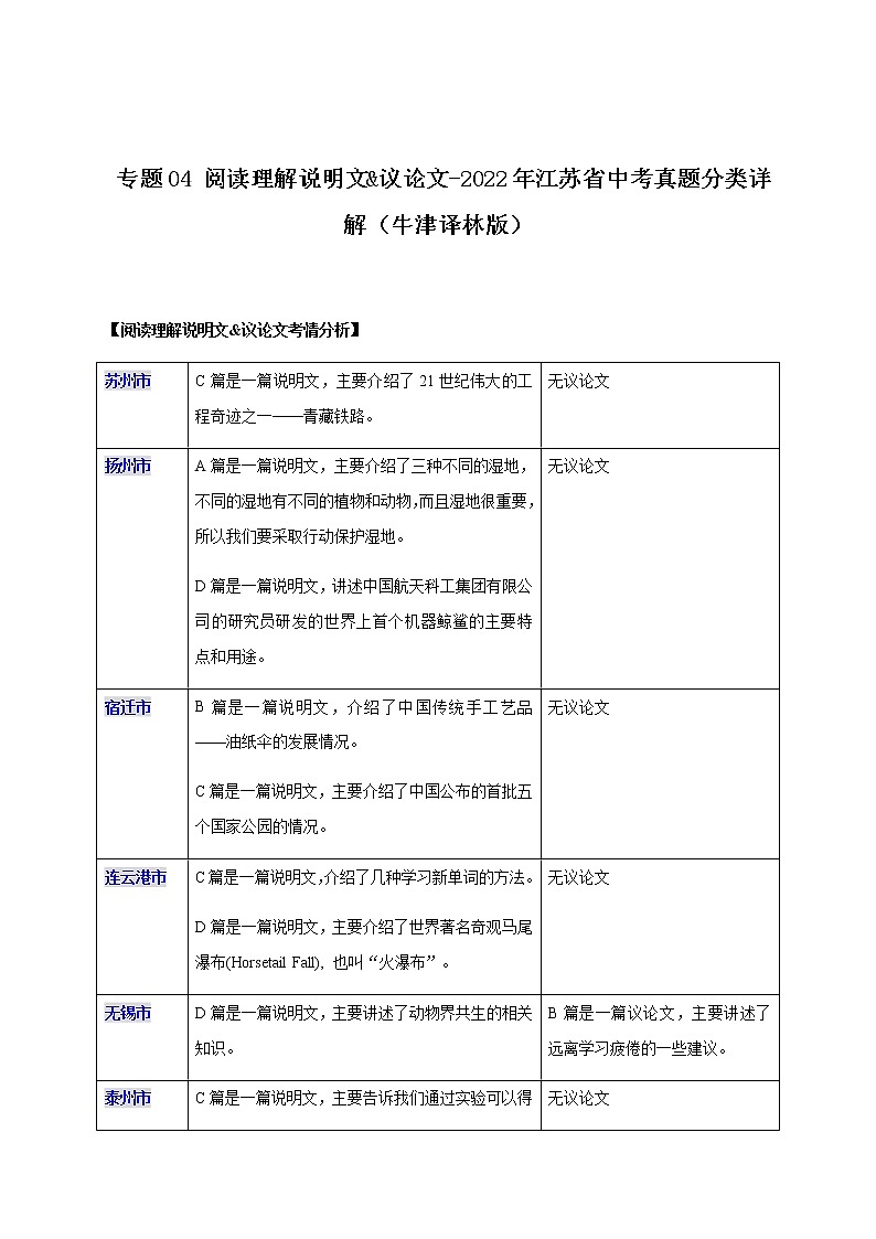 专题04 阅读理解说明文&议论文-2022年江苏省中考英语真题分类详解（牛津译林版）01