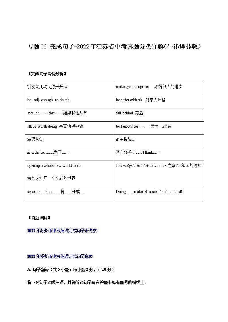 专题06 完成句子-2022年江苏省中考英语真题分类详解（牛津译林版）01