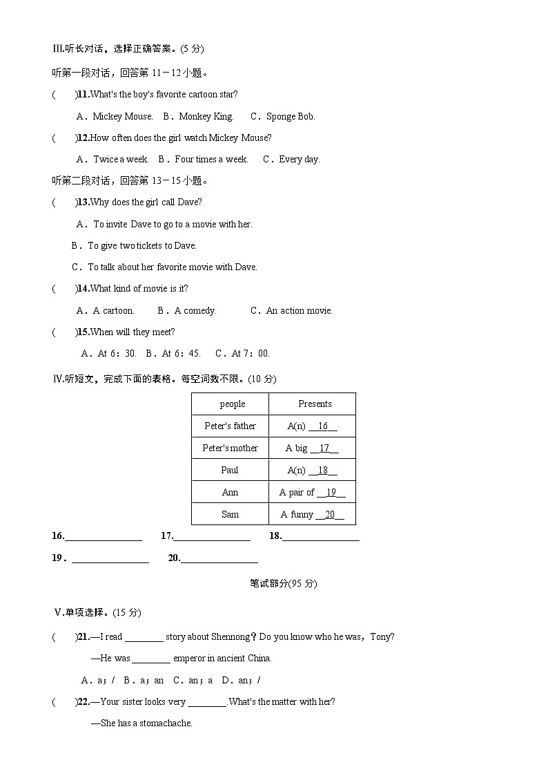 人教版英语八年级下册单元测试Unit602