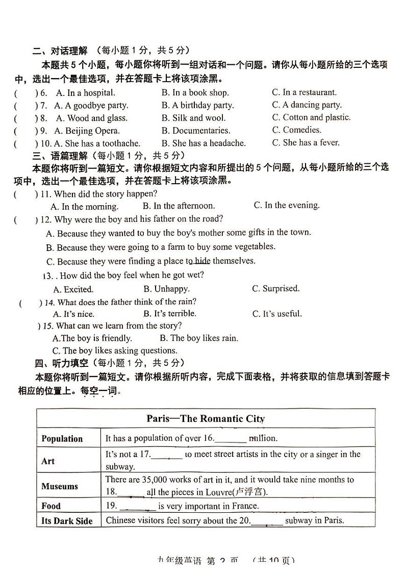 山西省阳泉市平定县2022-2023学年九年级上学期期末英语试题02