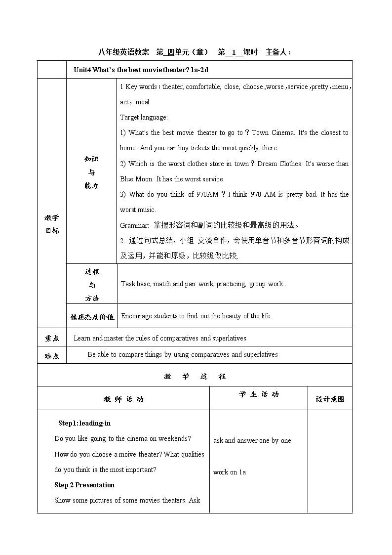 Unit4 SectionA1a-2d教案人教版英语八年级上册第1页