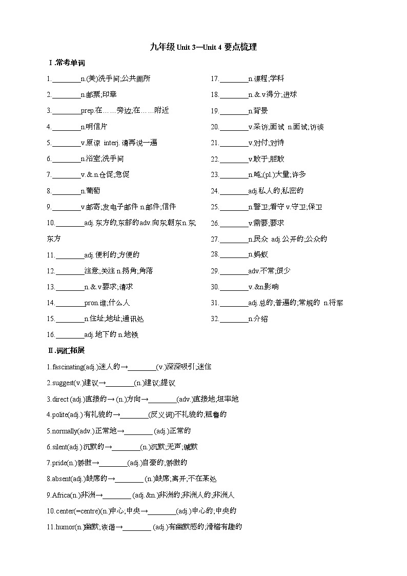 2023年中考英语人教新目标版要点梳理+练习——九年级Unit13-Unit14（含答案）第1页