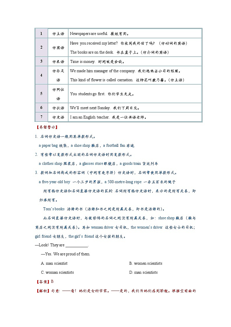 【中考一轮复习】2023年中考英语复习学案——第一讲 名词（解析版 ）第3页