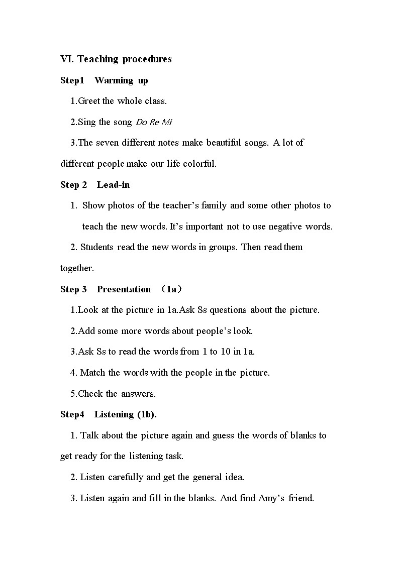 人教版新目标七年级英语下册 Unit9 What does he look like？ SectionA 1a-1c 教案02