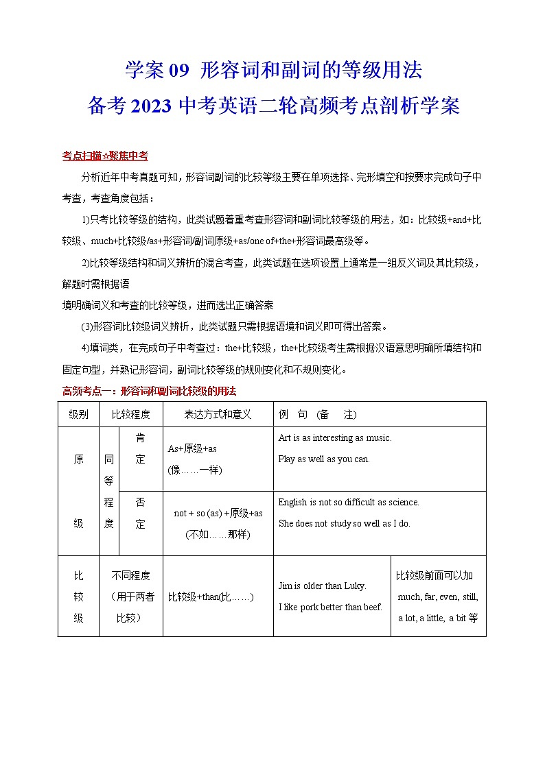 【中考二轮复习】2023年英语高频考点汇编——学案08 副词（解析+原卷版）01